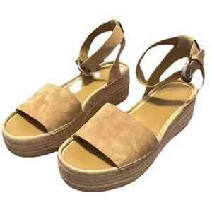 Vince Suede Espadrille Platform Sandals Womens 9.5 Beige Ankle Strap NWOT